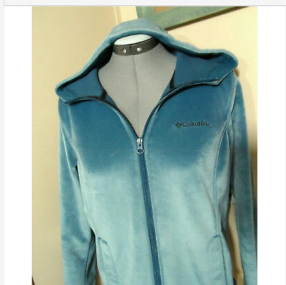 COLUMBIA Velour Hoodie Jacket S Dusty Blue warm! - Picture 2 of 7